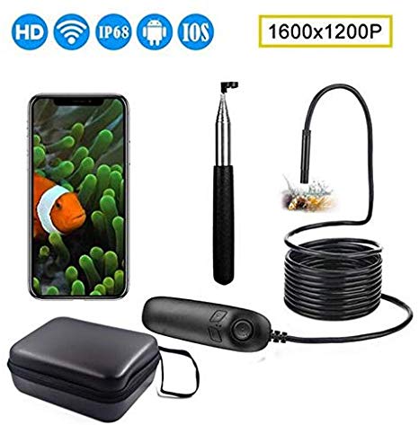 Yica WiFi Endoscope,1200P Telescoping WiFi Wireless Inspection Camera IP68 Waterproof 2.0MP Semi-Rigid WiFi Borescope with 8 LED for iOS/Android/Windows WE1-1