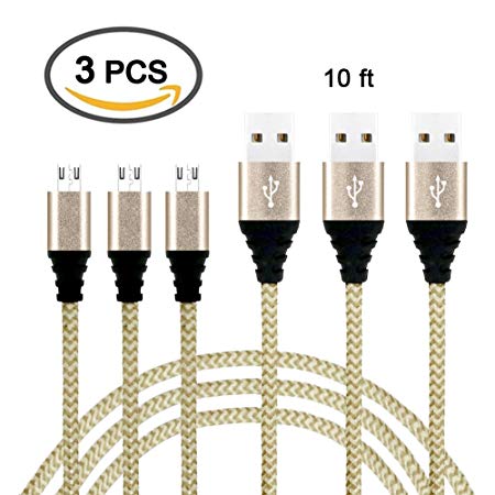 3PCS 10ft Mictchz PS4 Controller Charging Cable, Nylon Braided PS4 Controller Sync Cord Charger for Sony Playstation 4 Dualshock 4 PS4 Slim / Pro Controller, Xbox One S / X Controller, Android Samsung