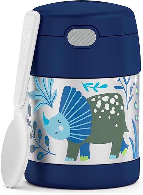 Thermos FUNTAINER 10 Ounce Stainless Steel Vacuum Insulated Kids Food Jar with Spoon, Dinosaur Kingdom