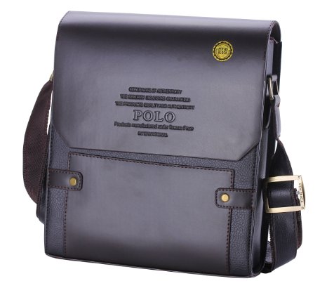 Videng Polo Mens Leather RFID Blocking Secure Briefcase Shoulder Messenger Bags V1-brown