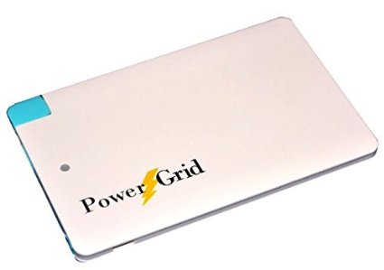 Brand New! POWERGRID 2500mAh Credit Card Sized Portable External Battery Charger with Built-in USB for iPhone Samsung Galaxy HTC Kindle Motorola Moto Android Smart phone Phone iPad Tablets PC Bluetooth (White)