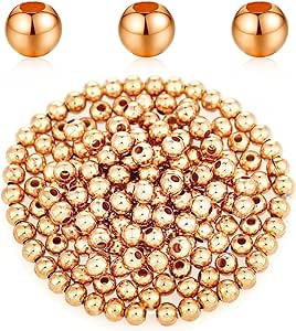 200 Pieces 5mm Round Spacer Beads for Jewelry Making, Metal Beads Smooth Loose Ball Beads Small Beads with Hole for Bracelet Making, DIY Craft Supplies (Rose Gold)