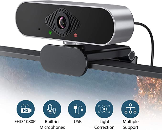 Webcam with Microphone for Desktop, 1080P HD Web Camera for PC Noise Canceling 360° Rotation, Light Correction, 30FPS Streaming Computer Video Calling Recording Gaming Conference fits Mac Windows