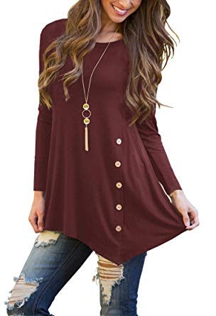 Viishow Women's Short Sleeve Scoop Neck Button Side Tunic Top