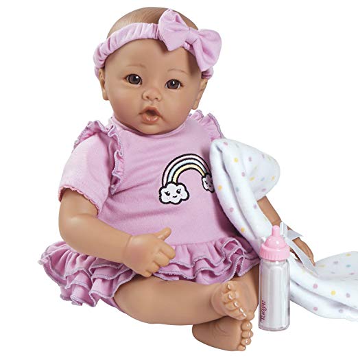 Adora BabyTime Lavender 16" Girl 3 Piece Weighted Play Doll Gift Set for Toddlers 3  Includes Bottle & Blanket Snuggle Soft Huggable Vinyl Toy