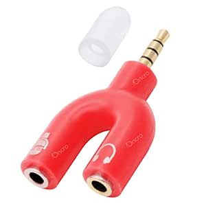 ONCRO® Red U Shape 3.5mm Audio Jack to Headphone Microphone Splitter Converter Adaptor 1 Male 2 Female/Dual Headphone Jack/Multi Headphone Splitter