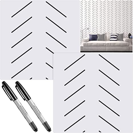 2 Pieces Herringbone Geometric Design Wall Stencil Reusable Repeating Herringbone Pattern Stencils Herringbone Simple Large Wall Stencil with 2 Pieces Marking Pen for Wall