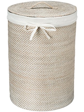 KOUBOO Round Rattan White Wash Hamper with Liner