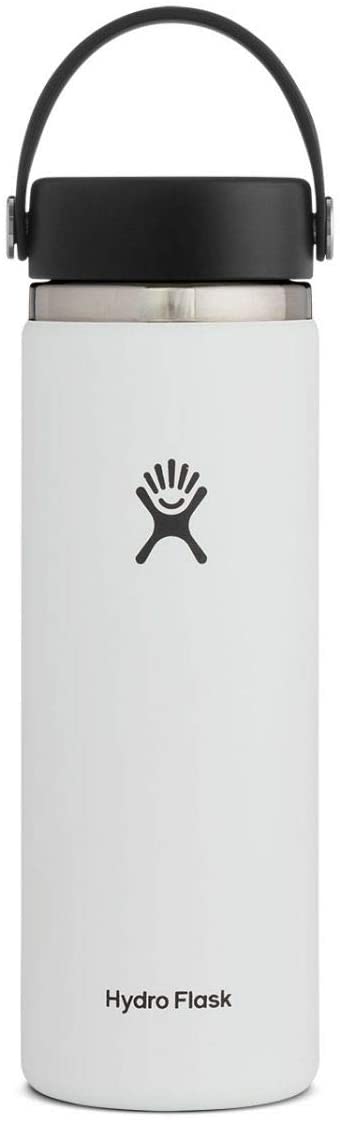 Hydro Flask Water Bottle - Stainless Steel & Vacuum Insulated - Wide Mouth 2.0 with Leak Proof Flex Cap - 20 oz, White