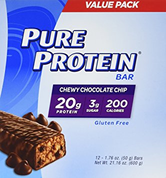 Pure Protein High Protein Bar Chewy Chocolate Chip 2.75-Ounce Bar (Pack of 12), Protein Bars, 20 Grams of Protein, Gluten Free