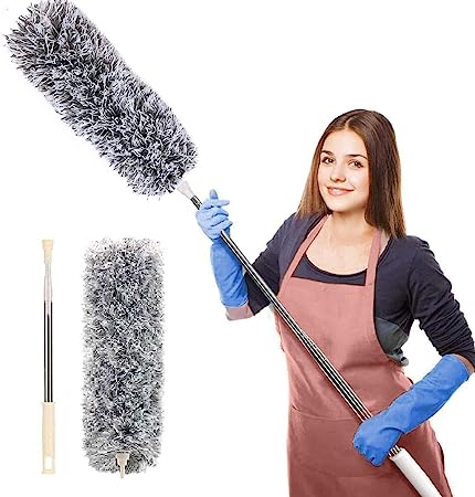 ZARQITO Microfiber Feather Duster Bendable & Extendable Fan Cleaning Duster with 100 inches Expandable Pole Handle Washable Duster for High Ceiling Fans