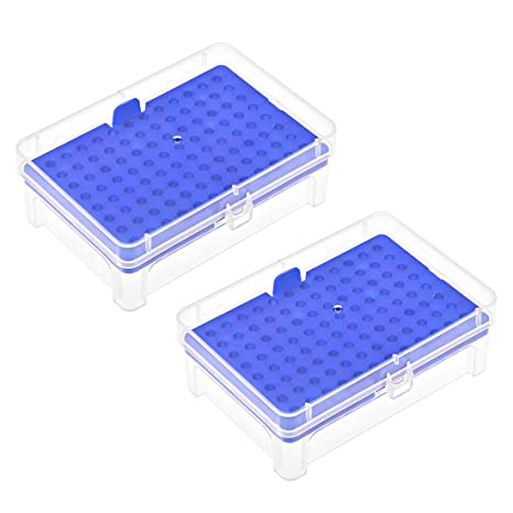 uxcell Pipette Tips Box 96-Well Polypropylene Tip Holder Container for 10ul Pipettor 4.5mm Hole Diameter Blue 2Pcs