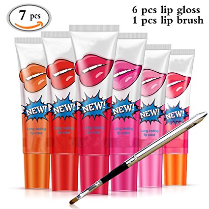 MLMSY 6Pcs Womens Easy Peel Off Long Lasting Makeup Tatto Lip Gloss Lipstick Waterproof Tear Pull Lipstick with a Matching Brush (6pcs brush)