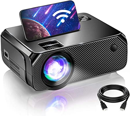 BOMAKER WiFi Mini Projector for Outdoor Movies, Native 1280x720P and 200 Inch Picture, Outdoor Movie Projector 1080P Supported, Compatible with TV Stick, Video Games, HDMI, USB, TF, VGA, AUX, AV