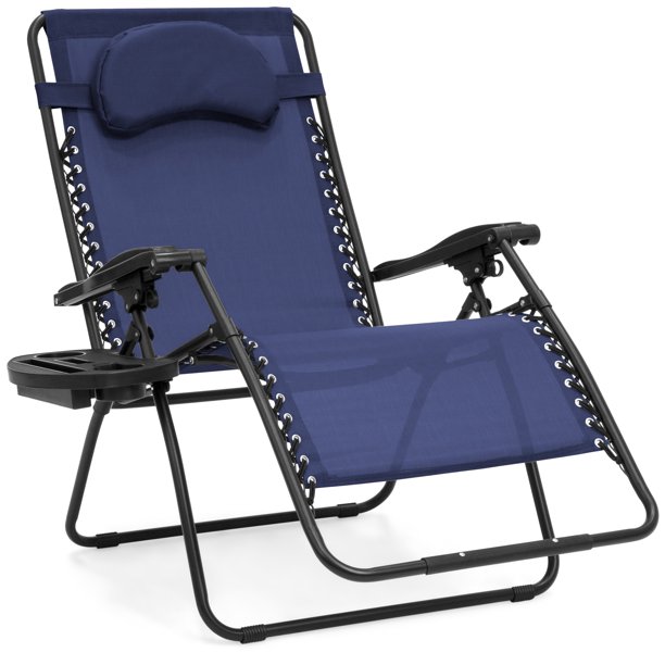 Best Choice Products Oversized Zero Gravity Outdoor Reclining Lounge Patio Chair w/ Cup Holder - Navy