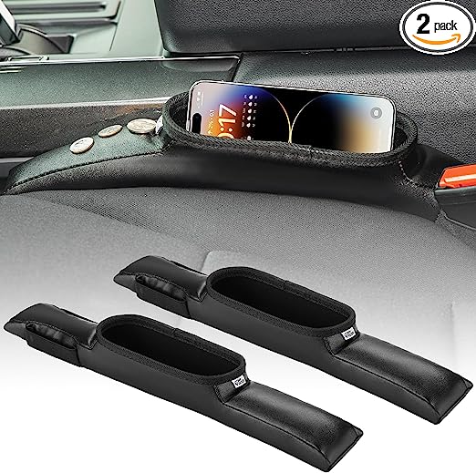 JOYTUTUS Black Car Seat Gap Filler Organizer Universal for Car SUV Truck Fit Organizer Fill the Gap Between Seat and Console Stop Things from Dropping PU Leather EVA Box Storage Cellphone Coin -2Pcs