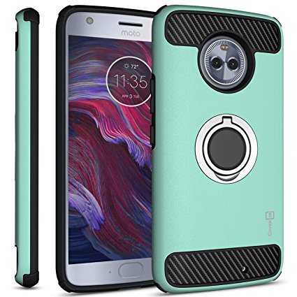 Moto X4 Case, CoverON Premium RingCase Phone Cover with Grip Ring and Carbon Fiber Design for Motorola Moto X4 2017 - Mint Teal