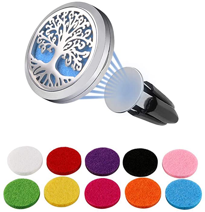 Vicloon Car Aromatherapy Essential Oil Diffuser，Car Air Freshener Vent Clip Locket 2 Feet Clip and 10 Refill Felt Pads，Car Aromatherapy Diffuser Locket Car Oil Diffuser for Car, Office or Other Places