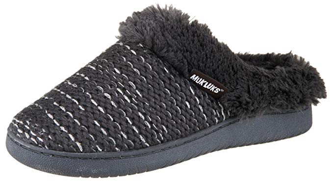 Muk Luks Women's Knit Clog Slipper with Faux Fur Trim