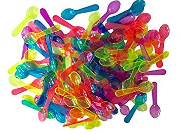 Outside the Box Papers Pink, Blue , Yellow, Orange and Green Mini Taster Spoons Clear Plastic - 150 per Package