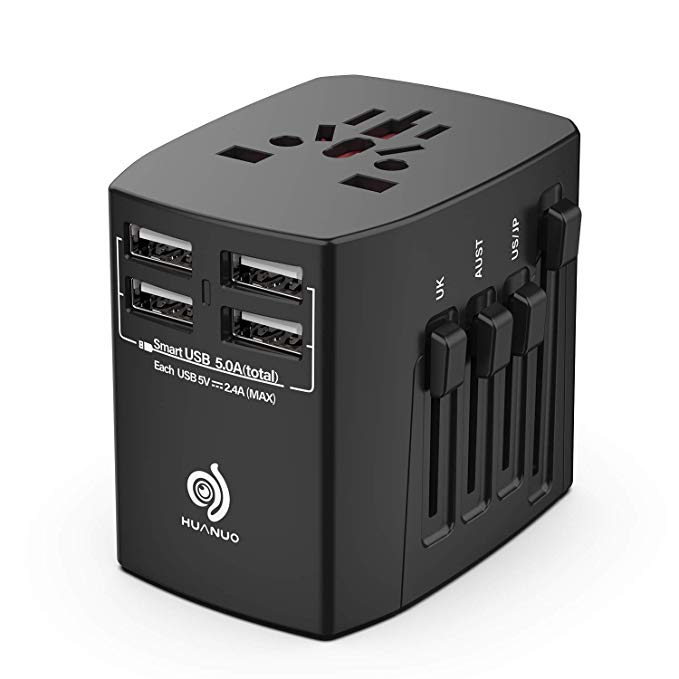 Travel Adapter - 1840W International Power Adapter with High Speed 2.4A 4xUSB European Adapter- Dual Fuse Universal Power Adapter for EU, US, UK, AU Covers Over 150 Countries