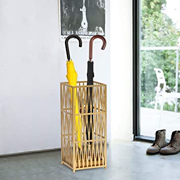 Joveco Umbrella Racks- Metal Square Umbrella Stand Holder with Drip Tray for Home Entryway- Free Standing Holders for Canes Walking sticks and Hiking Poles (Gold Chevron)