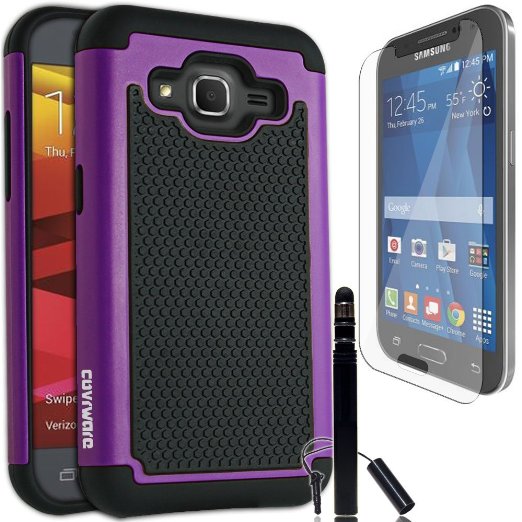 COVRWARE® Samsung Galaxy Core Prime / Prevail LTE, 3 in 1 Bundle - [Armor Defender Series] Dual Layer Protective Case [ Shockproof ][ Screen Protector ][ Stylus Pen ] - Purple (CW-G360-SK07)