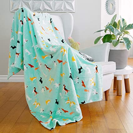 AVAFORT Velvet Plush Home Fleece Throw Blanket for Couch Sofa Bed, Warm Elegant Fuzzy Flannel Blanket for Kid Baby Adults or Pet, Lightweight Soft Cozy Warm Luxury Microfiber Blankets (Dog-Aqua Sky)