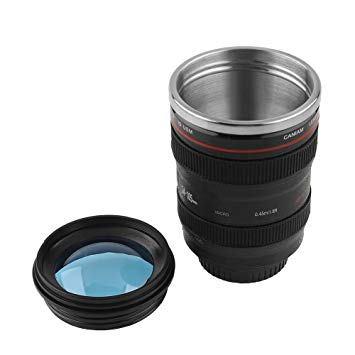 B2COOL Looks Like Camera Lens 24-105mm Travel Coffee Mug/Cup/leak-proof Lid Black with Transparent Lid
