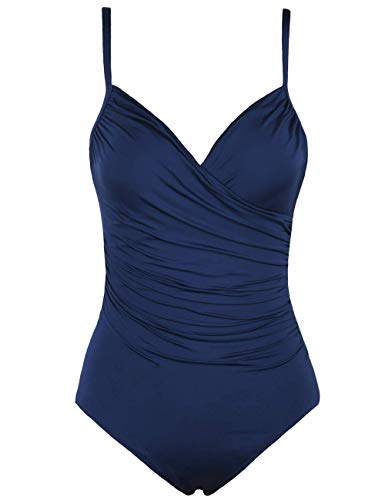 Hilor Women's One Piece Swimsuit Draped Surplice Swimwear Tummy Control Bathing Suit