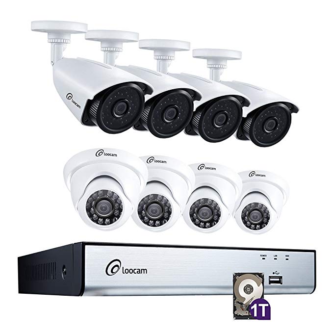 Loocam 2K 4.0MP 8Ch Video Surveillance DVR System -8 x 4.0Mp Weatherproof IP67 Bullet/Dome Security Cameras, up to 150ft IR LED Night Vision, Pre-Installed 1TB HDD, Smartphone Viewing