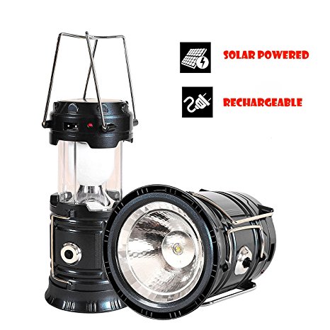 LED Camping Lantern by Kshioe, Pop-Up Solar Emergency Flashlight Outdoor Portable Survival Ultra Bright Lamp for Home, Fishing, Hiking, Hunting, Storm(Black, Collapsible)