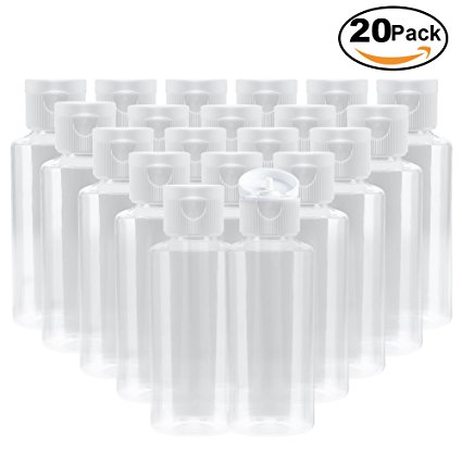 Bekith 2 oz Clear Plastic Empty Bottles Travel Containers with Flip Cap - BPA-free - Set of 20