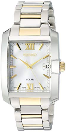 Seiko Men's Solar Rectangular Two Tone Watch