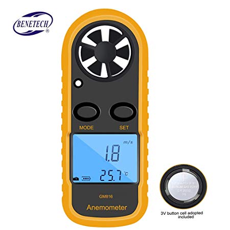 Benetech Anemometer Digital LCD Handheld Airflow Windmeter Thermometer Wind-Speed Gauge Meter, 2-Year Warranty
