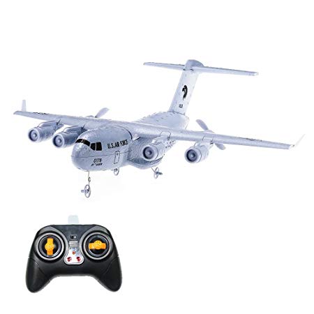 Crazepony RC Airplane C-17 Transport EPP DIY Aircraft 2 Channels 2.4Ghz Remote Control 3-Axis Gyro Airplane Toy RTF