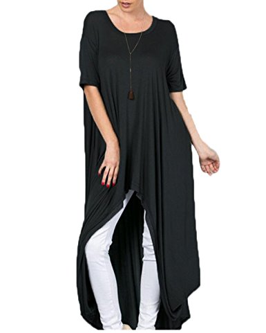 ZANZEA Women's Plain Celeb Crew Neck Short Sleeve Split Kaftan Maxi Dress Tops