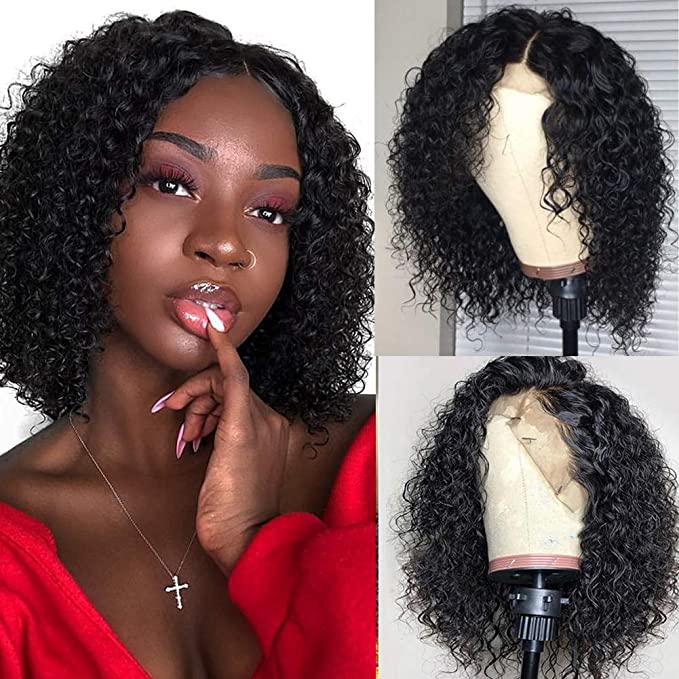 ISEE Hair Short Bob Wigs 13x4 Lace Front Wigs Human Hair Wigs For Black Women Brazilian Virgin Hair Kinky Curly Bob Wigs 150% Density Pre Plucked with Baby Hair (8 inch)