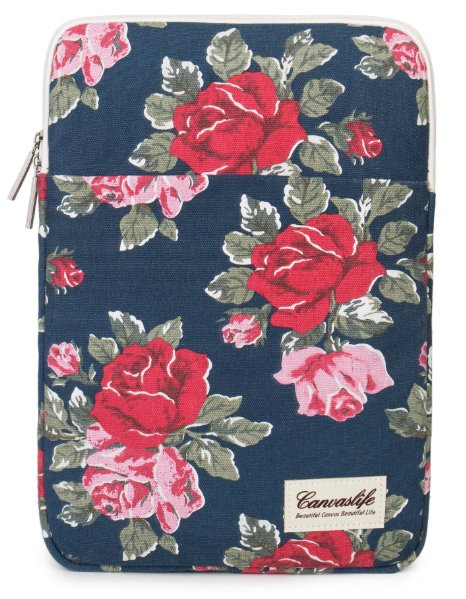 Canvaslife blue big flower Color Canvas Vertical Style Laptop Sleeve with Pocket 13 Inch Macbook Air 13 Bag Macbook Pro 13 Case laptop Sleeve 13.3 inch