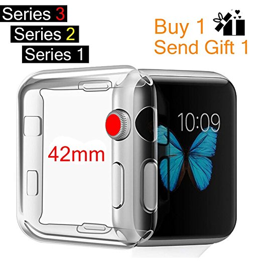 For Apple Watch Case, MOOLLY iWatch Case Soft TPU Screen Protector All-around Protective Ultra-thin Case Cover for Apple Watch Series 3 Series 2 Series 1 42mm (42mm - Front 2 Case)