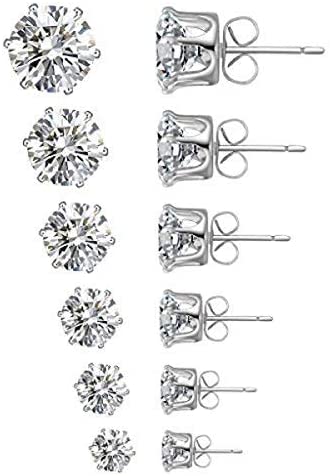Stud Earrings,6 Paris 6 Sizes Earring Jewelry Sets for Women's 6 Cubic Zirconia Stud Earring