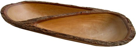 RoRo 18" Natural Sustainable Mango Wood Divided Tray with Bark Edges