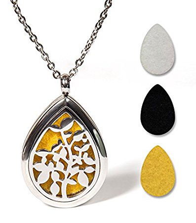 #1 Top Rated Aromatherapy Essential Oil Diffuser Necklace Jewelry - Hypoallergenic Surgical Stainless Steel Locket Pendant with 24 Inch Chain Including 3 Reusable Washable Pads