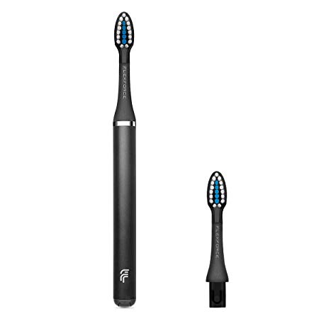 Flexforce Manual Toothbrush Soft Bristles Ultra Slim Medium Replaceable Toothbrushes with 2 Replacement Brush Heads and Protective Caps(Manual, Black)
