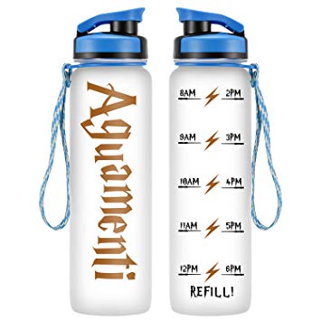 LEADO 32oz 1Liter Motivational Water Bottle with Time Marker - Aguamenti HP Fans Merchandise - Funny Potterhead Birthday Gifts for Women, Men, Friend, Mom, Dad, Wife, Husband - Drink More Water Daily