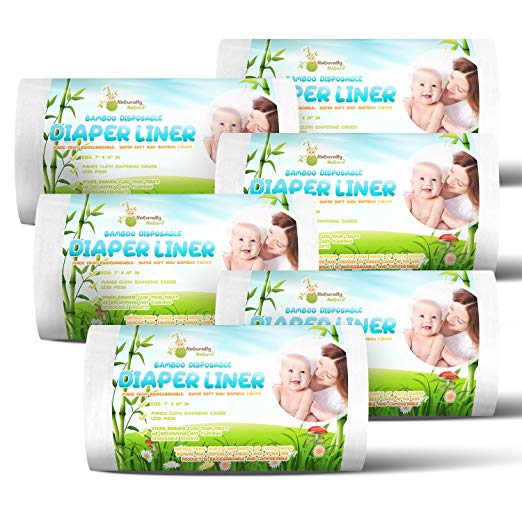 Naturally Natures Bamboo Disposable Diaper Liners (6PK) 600 Sheets Gentle and Soft, Chlorine and Dye-Free, Unscented, Biodegradable Inserts (Set of 6) 600 Liners