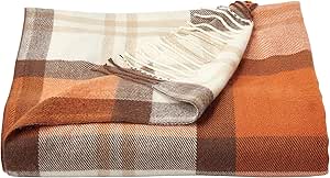 Lavish Home Collection Faux Cashmere Acrylic Oversized Throw Blanket - Luxuriously Fluffy, Soft Cashmere-Like Woven Acrylic, Breathable with Stylish Vintage Design - Spice Plaid