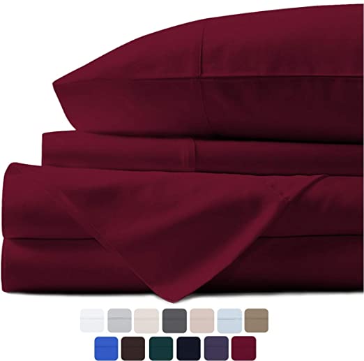 Mayfair Linen 100% Egyptian Cotton Sheets, Burgundy California King Sheets Set, 600 Thread Count Long Staple Cotton, Sateen Weave for Soft and Silky Feel, Fits Mattress Upto 18'' DEEP Pocket.