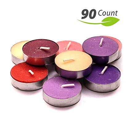 Exquizite Variety Collection - Highly Scented Luxury Tealight Candles - 90 pcs - Set of 15 Tealights with 6 Fragrances - Lavender, French Vanilla, Rose, Apple Cinnamon, Lilac and Black Cherry