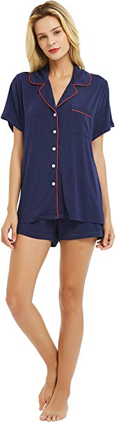 IZZY   TOBY Women's Pajama Sets Button Down Short Sleeve Sleepwear Soft PJS Set Lightweight Lounge S-XL